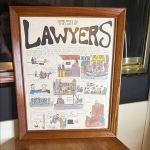1980s “Some Days in the Lives of Lawyers" by Jim Beran - Wooden Frame